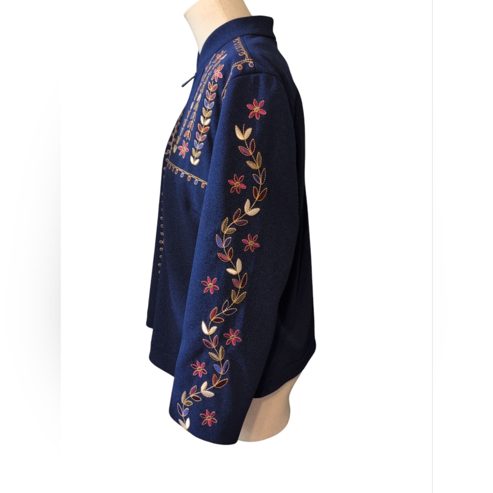 Dennis Basso Midnight Blue Jacket Embroidered Floral Classy Zip Front 16 - Picture 4 of 16